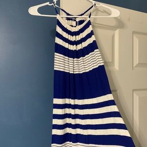Long blue and white high neck maxi dress
